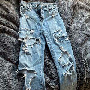 American Eagle Outfitters Distressed Skinny Jeans - Light Blue